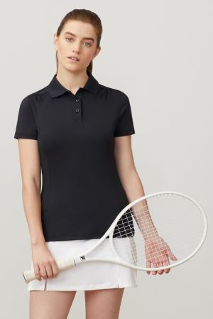 FILA Short Sleeve Polos Black,Womens Tennis | CA.TCLAQG107